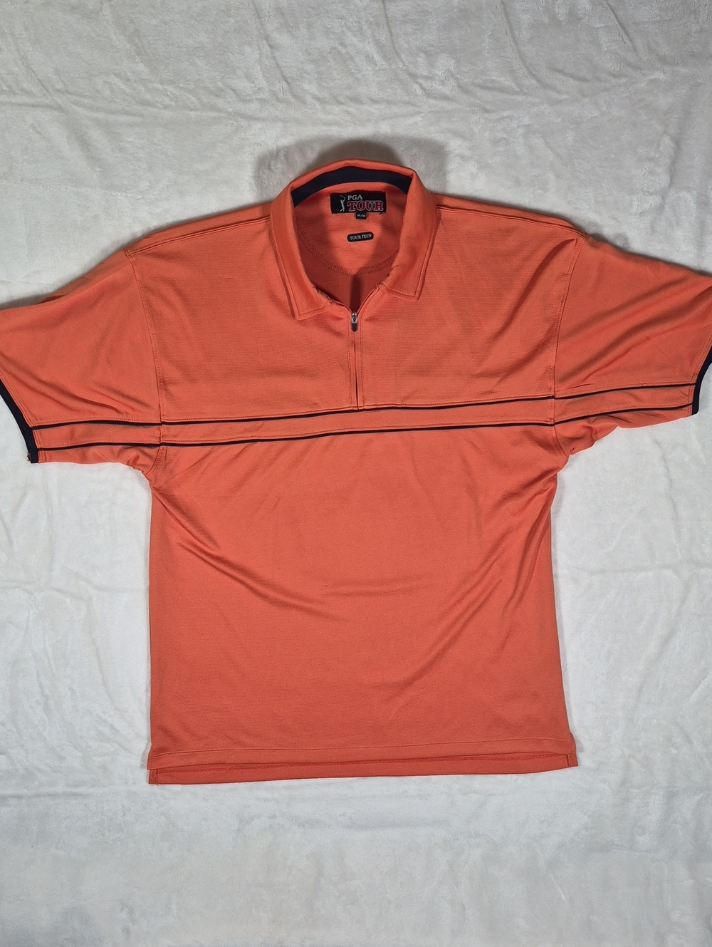 PGA Tour Coral Zip Polo with Contrast Piping